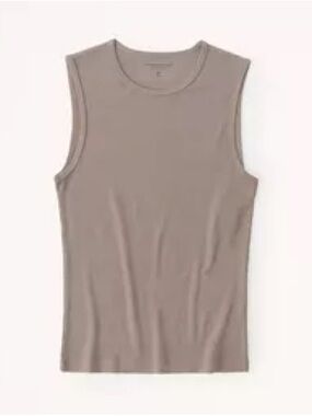 Abercrombie & Fitch Featherweight Rib Skimming Crew Tank Taupe XS